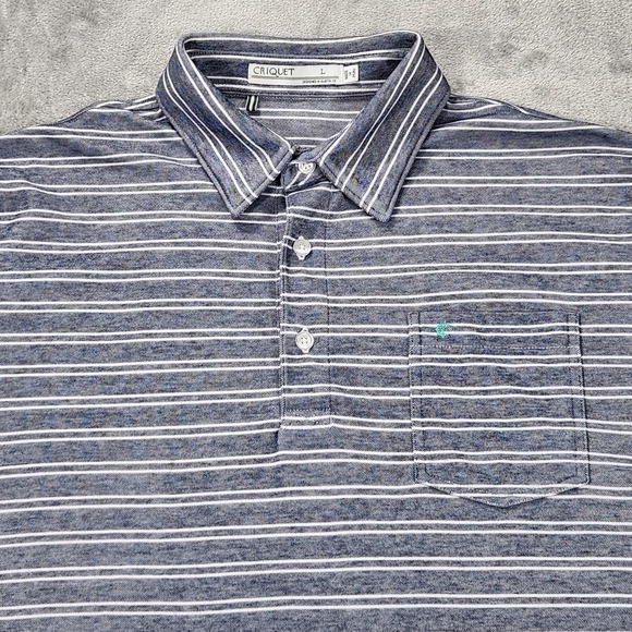 Criquet Polo Shirt Mens Large Blue White Striped Pocket Golf Casual Comfort - Picture 3 of 10